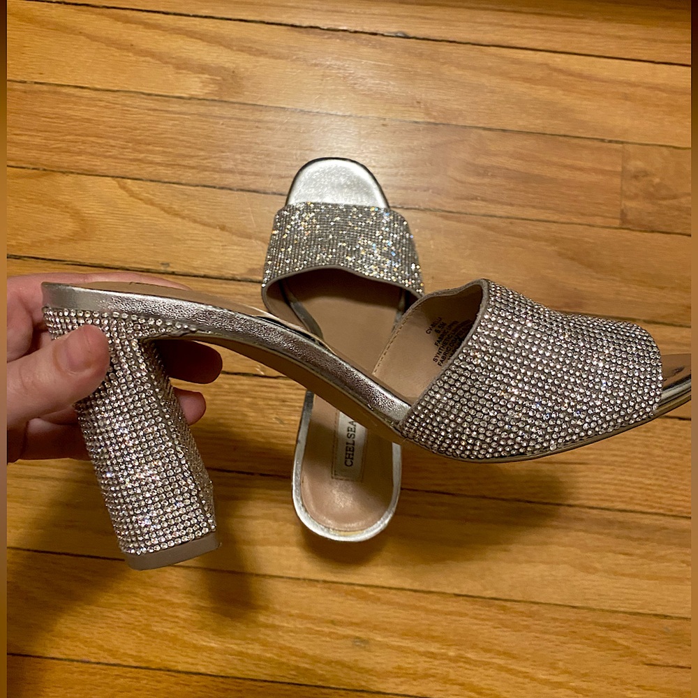 Sparkly chunky open toed heels